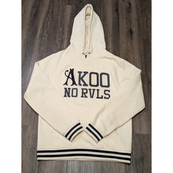 AKOO Hoodie Pullover Embroidered Spell Out Logo Striped Trim Size L - Picture 1 of 6